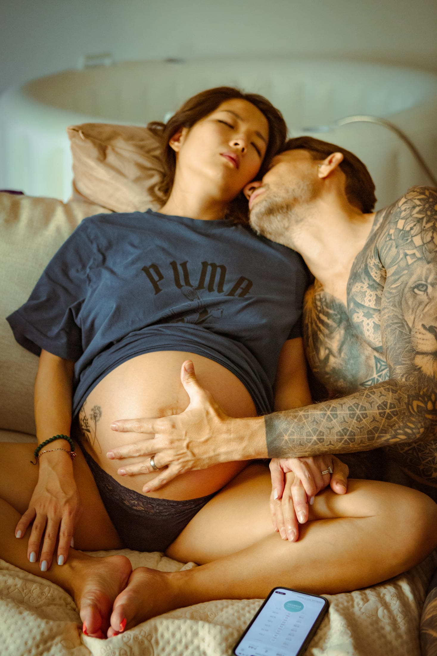 Paul comforting Leila during labour